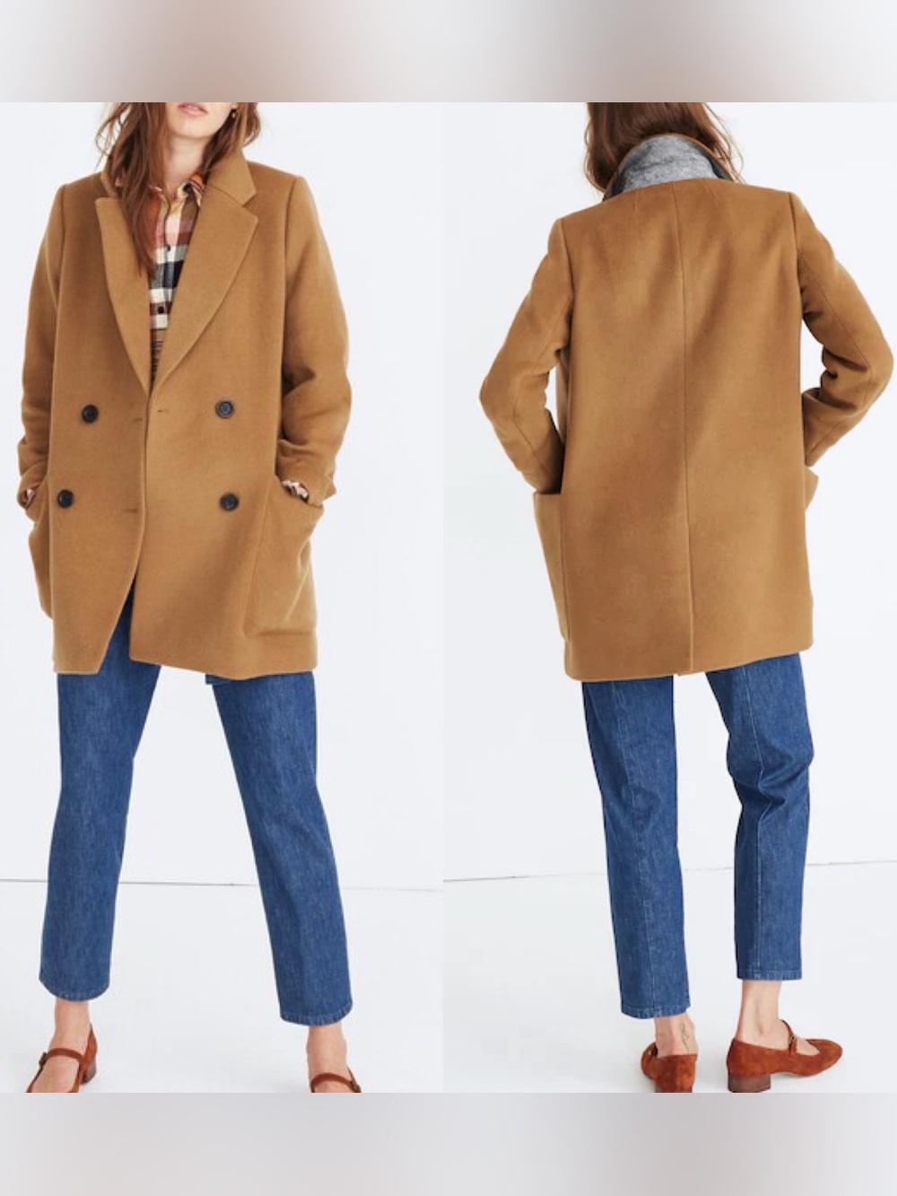 Madewell Hollis Double-Breasted Coat Camel Wool Blend